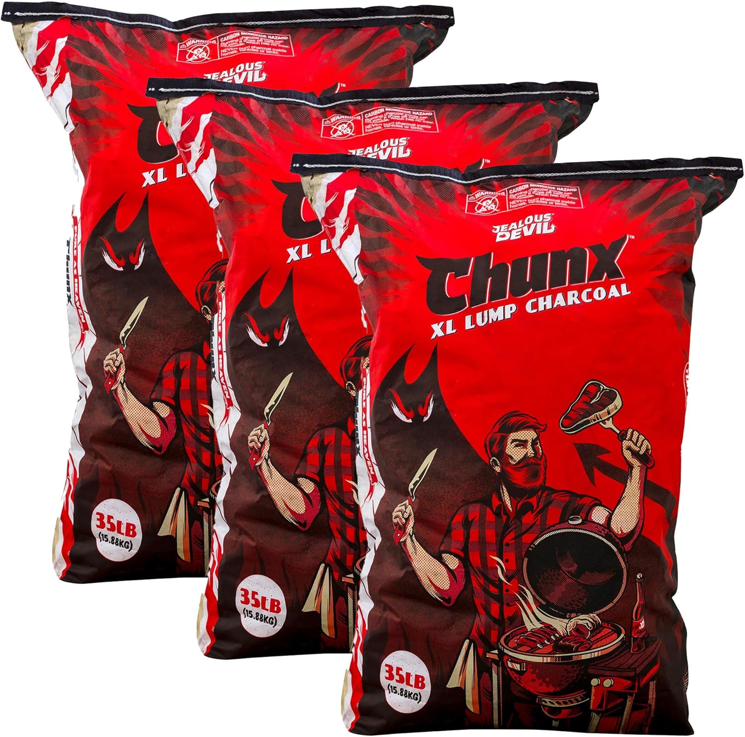 Jealous Devil 100% All Natural Pro Restaurant Quality Hardwood Lump Charcoal for Grilling and Smoking, 35 Pound Bag (3 Pack)