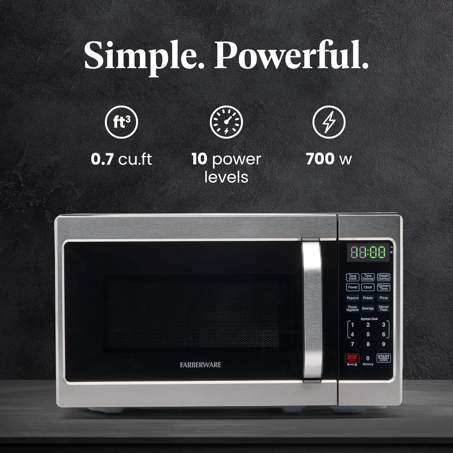 Farberware Countertop Microwave 700 Watts & Countertop Microwave 700 Watts, 0.7 cu ft - Microwave Oven With LED Lighting and Child Lock - Perfect for Apartments and Dorms - Easy Clean Stainless Steel