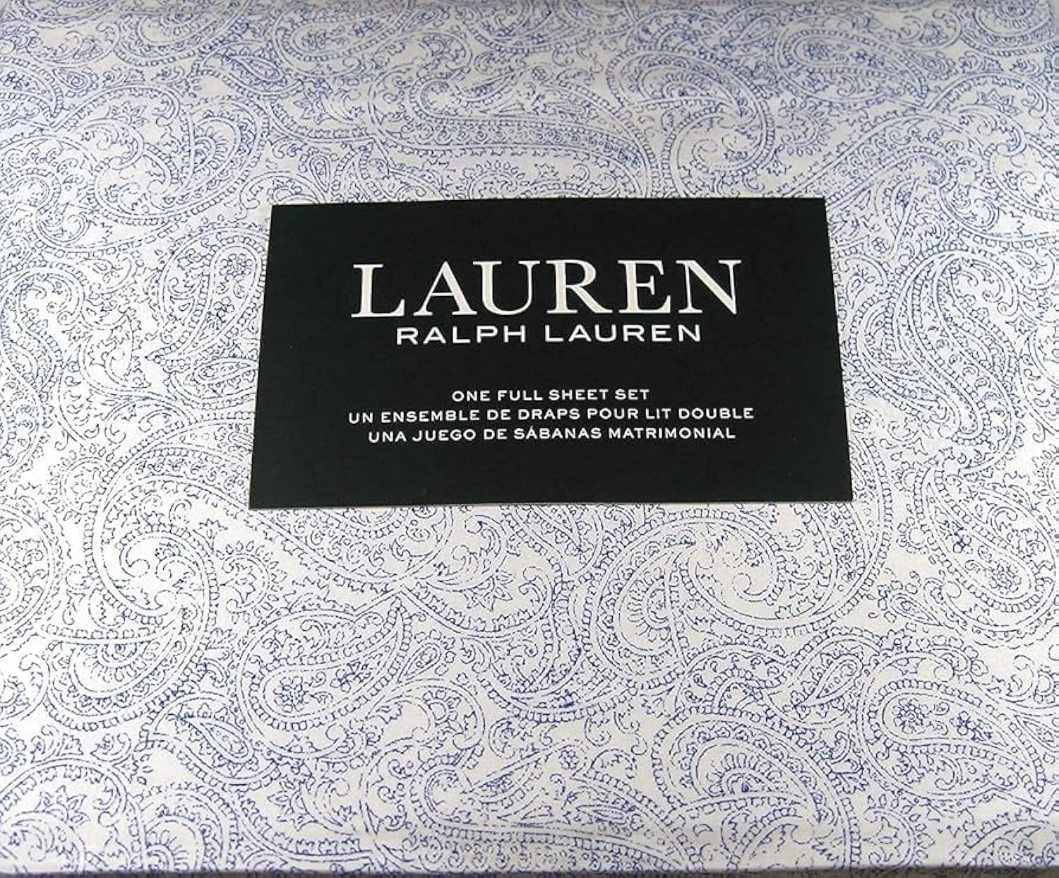 Lauren Ralph Lauren soma Blue Ink Paisley 4P Extra Deep Full Sheet Set Cotton White Ground (Full)