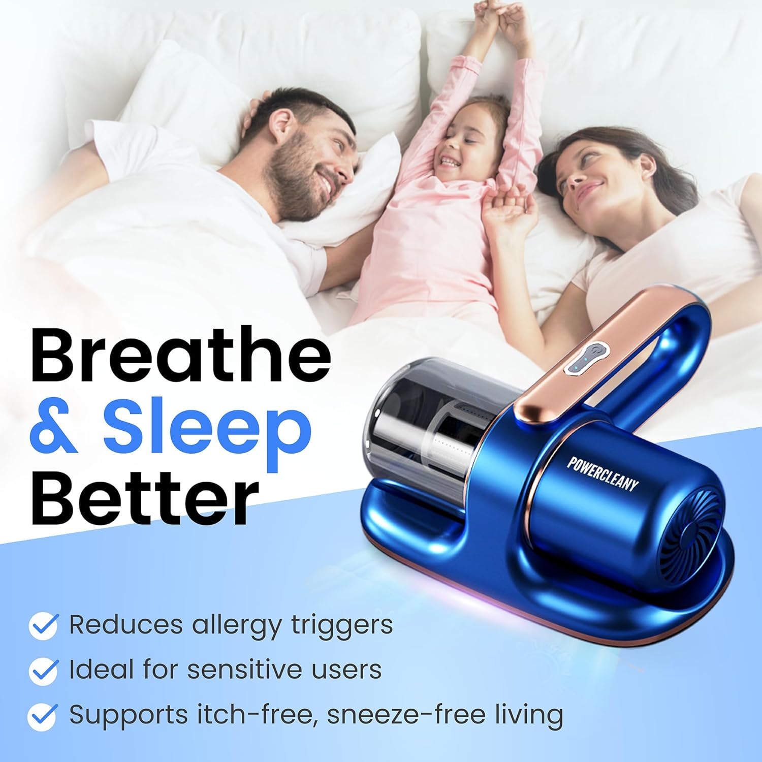 Cordless Mattress Vacuum Cleaner with UV Light, 13KPa Handheld Bed and Sofa Vacuum for Upholstery, HEPA Filter, Ideal for Couches, Cribs, and Furniture, Bed Cleaner, (Blue)