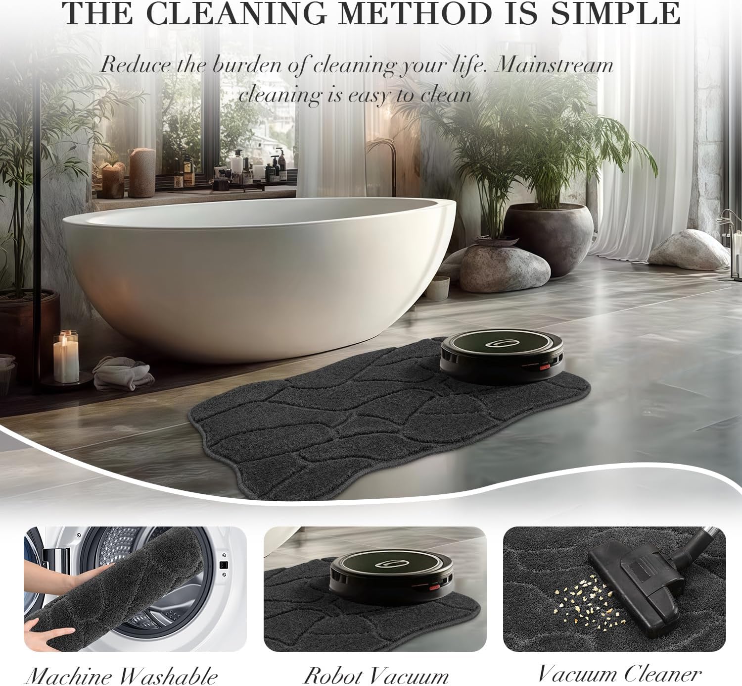 Large Bathroom Rugs Runner, 24x59 Extra Soft Absorbent Shaggy Long Bath Mats, Non-Slip Machine Washable Modern Bath Carpet Runner for Bathroom Laundry Room Kitchen (Charcoal)