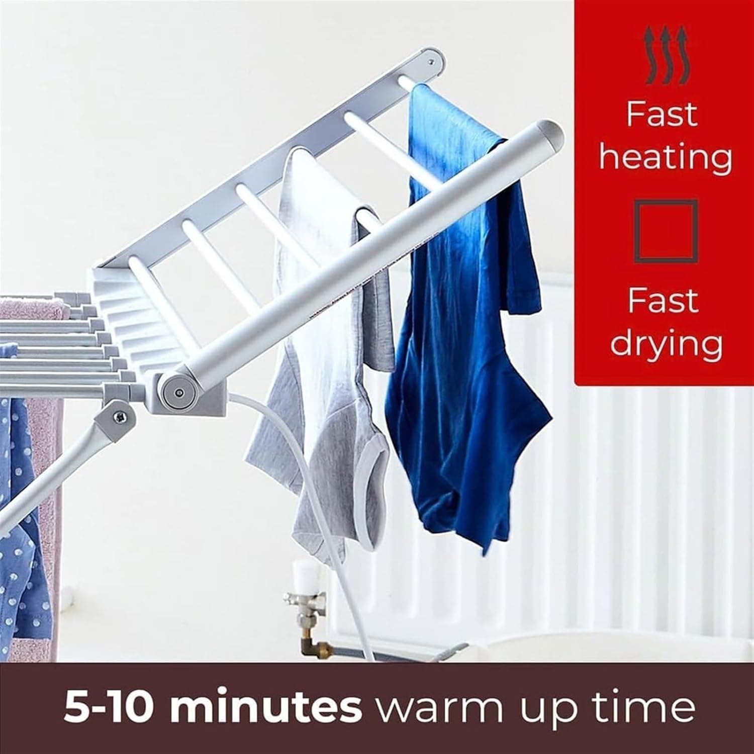 Foldable Clothes Airer, Laundry Drying Rack with 2 Side Wings, Folding Clothes Dryer Airer, 15kg Load Bearing, Standing Heating Clothes Horse