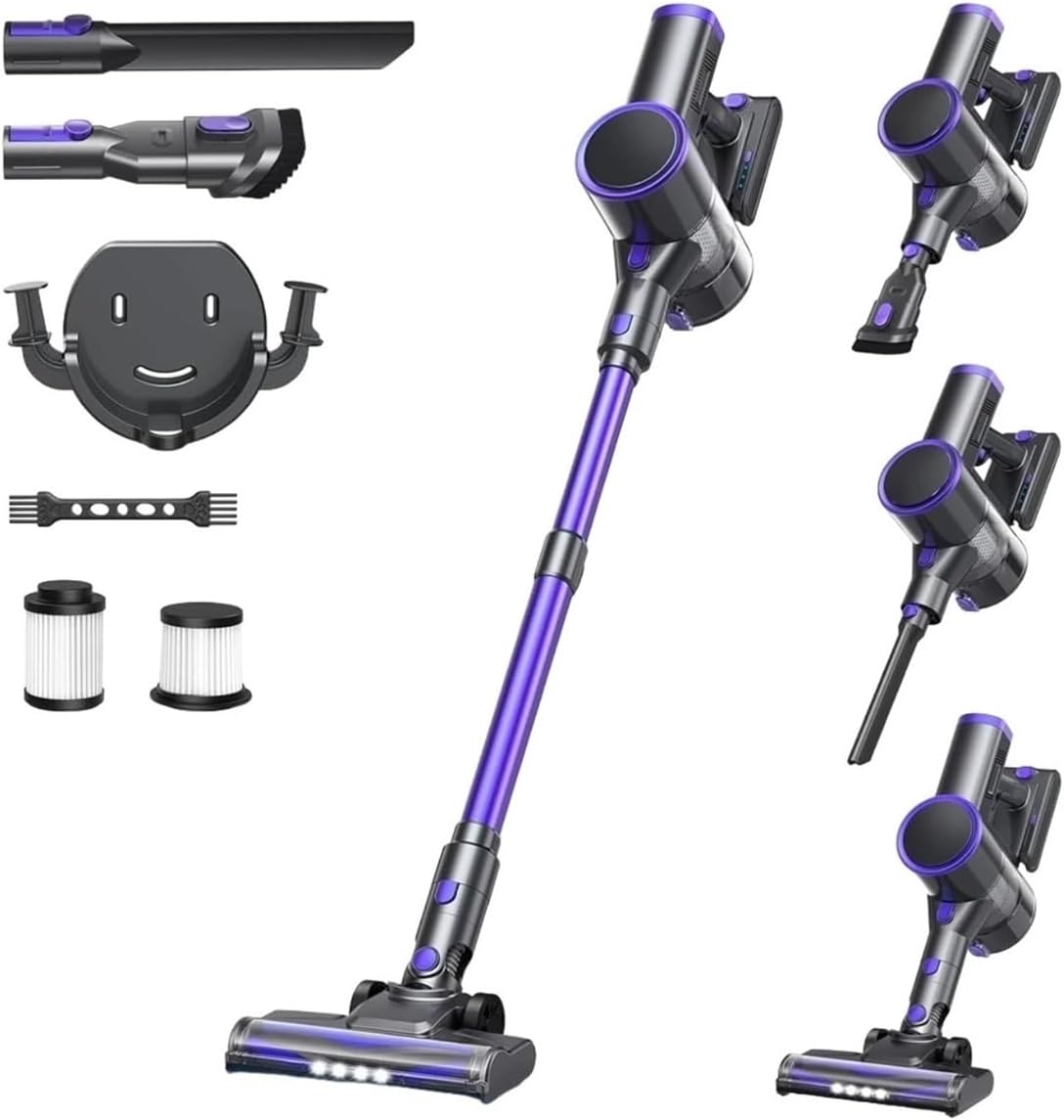 Cordless Vacuum Cleaner 200W Motor Ultra Lightweight 6-In-1 Handheld Stick Vacuum Up To 45Mins Runtime For Carpet Hard Floor N12(N12 Purple)