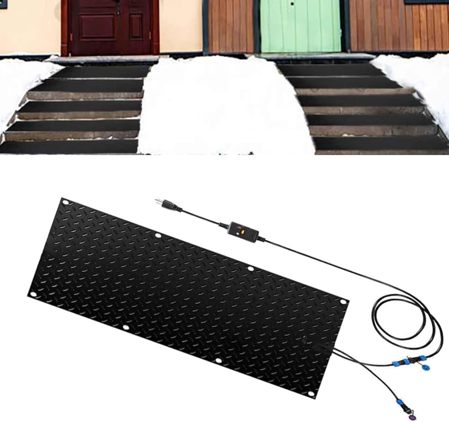 Snow Melting mats, Rubber Heated Snow and Ice Melting Mat, Snow and Ice Heated Pad for Winter Outdoor Stairs, Steps, Doorways, Walkways, Driveway(1 Pcs,30x90cm/12x36in)