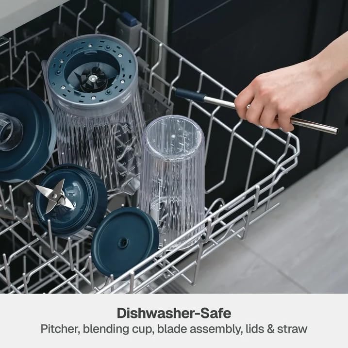 Thymes & Tables Countertop Blender Duo SmartCrush Tech 1100W with 57oz Pitcher & 25oz Cup, Smart Seal Lid, Vortex Blending, Pulse Mode, Dishwasher Safe, Ice Crush, Smoothie Preset (Atlantic Blue)