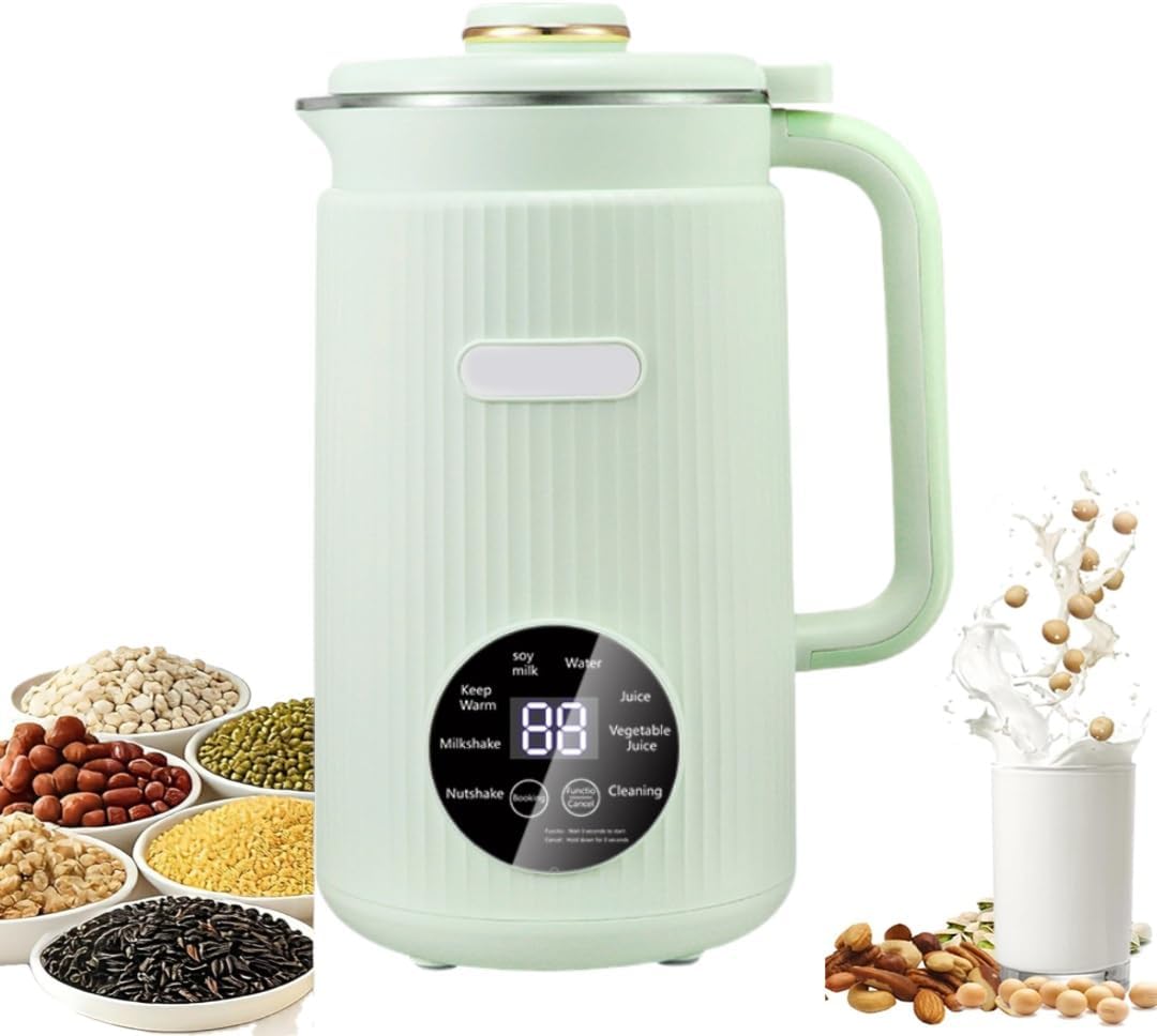 8-in-1 Nut Milk Maker Machine, 50oz Automatic Plant-Based Milk Maker with Delay Start, Keep Warm & Self Cleaning, Stainless Steel Blender for Almond, Oat, Soy & Non-Dairy Drinks(Green)