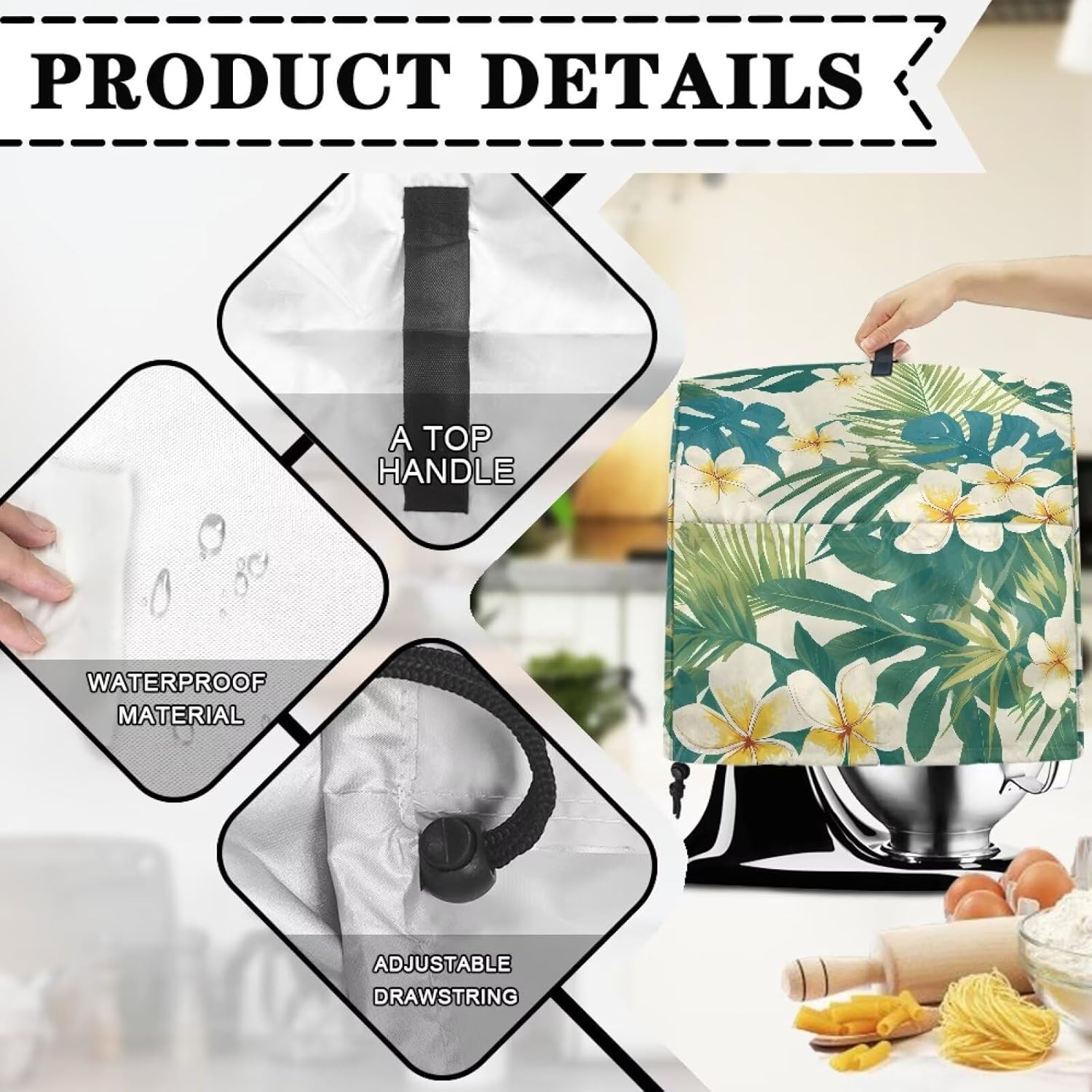 Stand Mixer Organizer, Stand Mixer Cover with Hook Portable Blender Covers Waterproof Sturdy Acessories Covers Fashion Kitchen Attachments Kitchen Accessories Tropical Leaves