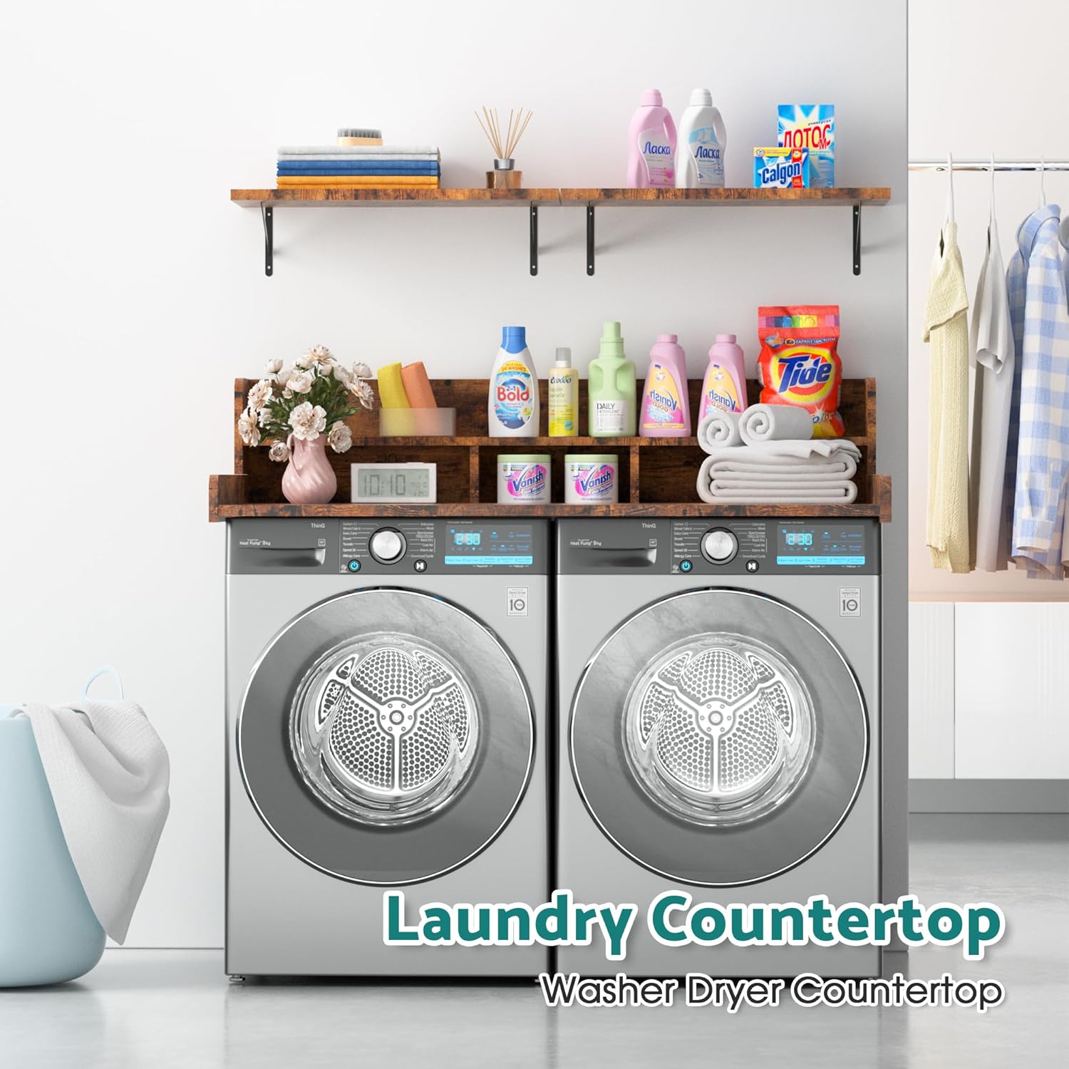 Washer Dryer Countertop, Laundry Countertop Over Washer And Dryer, Washer And Dryer Covers For The Top For Laundry Room Organization, Washer And Dryer Countertop Shelves (Oka Brown, 53.9*27.5*12)