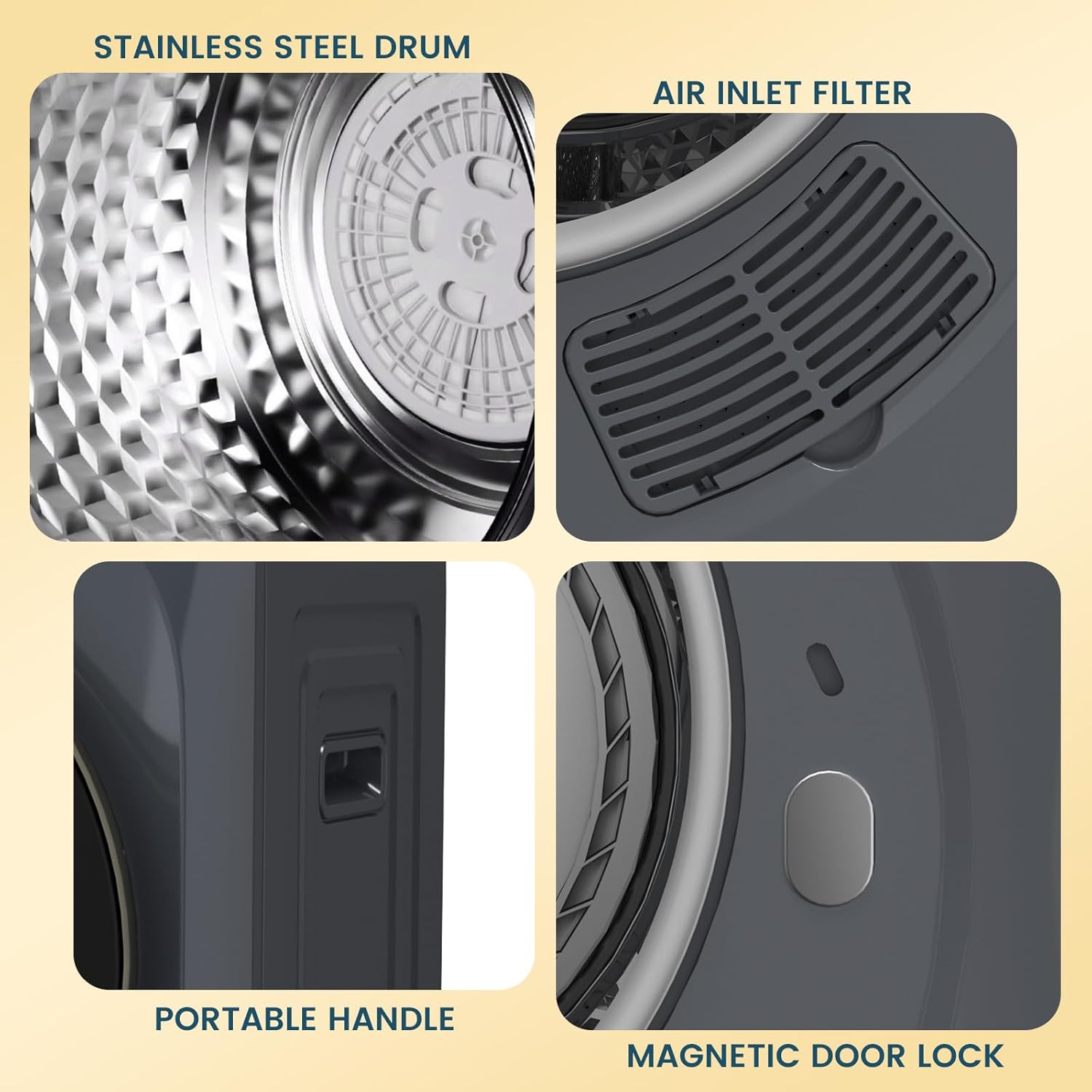 Zynkez 12Lbs Portable Clothes Dryer, 120V 850W Electric Compact Laundry Dryer with 6 Drying Modes, LED Touch Panel, Stainless Steel Tub for Apartments, Home, Dorms, RVs (Grey)