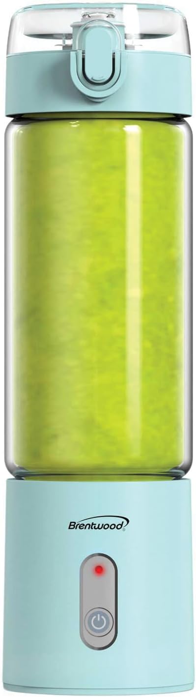 Brentwood 50-Watt 17-Oz. Portable Battery-Operated USB-Chargeable Glass Blender (Blue)