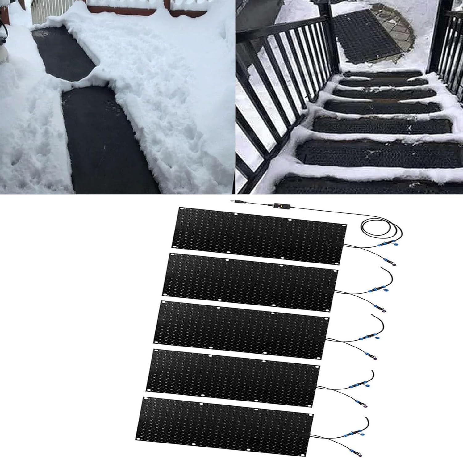Outdoor Heated mat Walkway Snow Melting mats, Non Slip Rubber Heated Mat Winter Outdoor Snow Mat for Stairs, Steps, Doorways, Walkways, Driveway(5 Pcs,40x200cm/15.7x79in)
