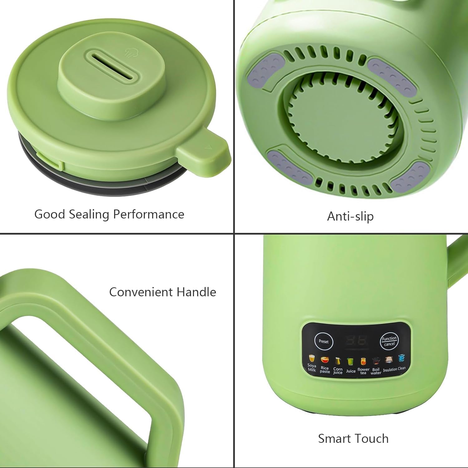 600W 800ml Household Soy Milk Machine Automatic Touch Screen Food Supplement Cooking Mixer Green