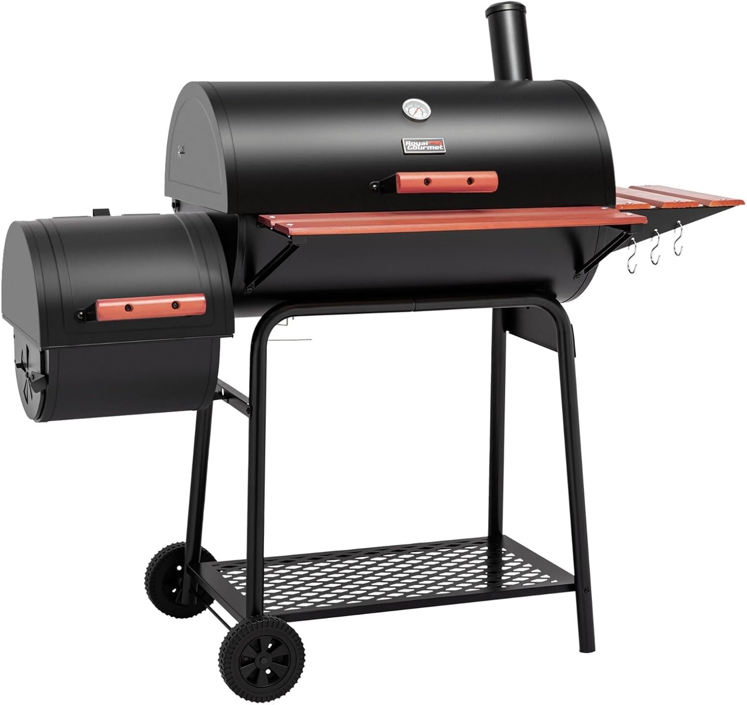 Charcoal Grill with Offset Smoker,Side Table and Front Table,Black
