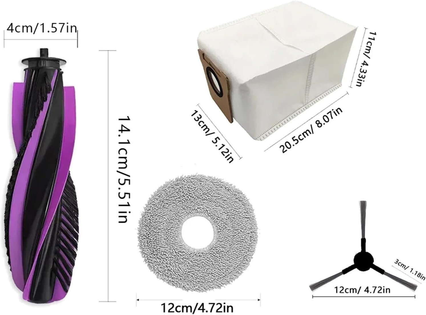 Accessory Kit for P20 PRO Vacuum Cleaner, Main Side Brush Hepa Filter Mop Cloth Dust Bag Replacement Parts(13PCS Set A)