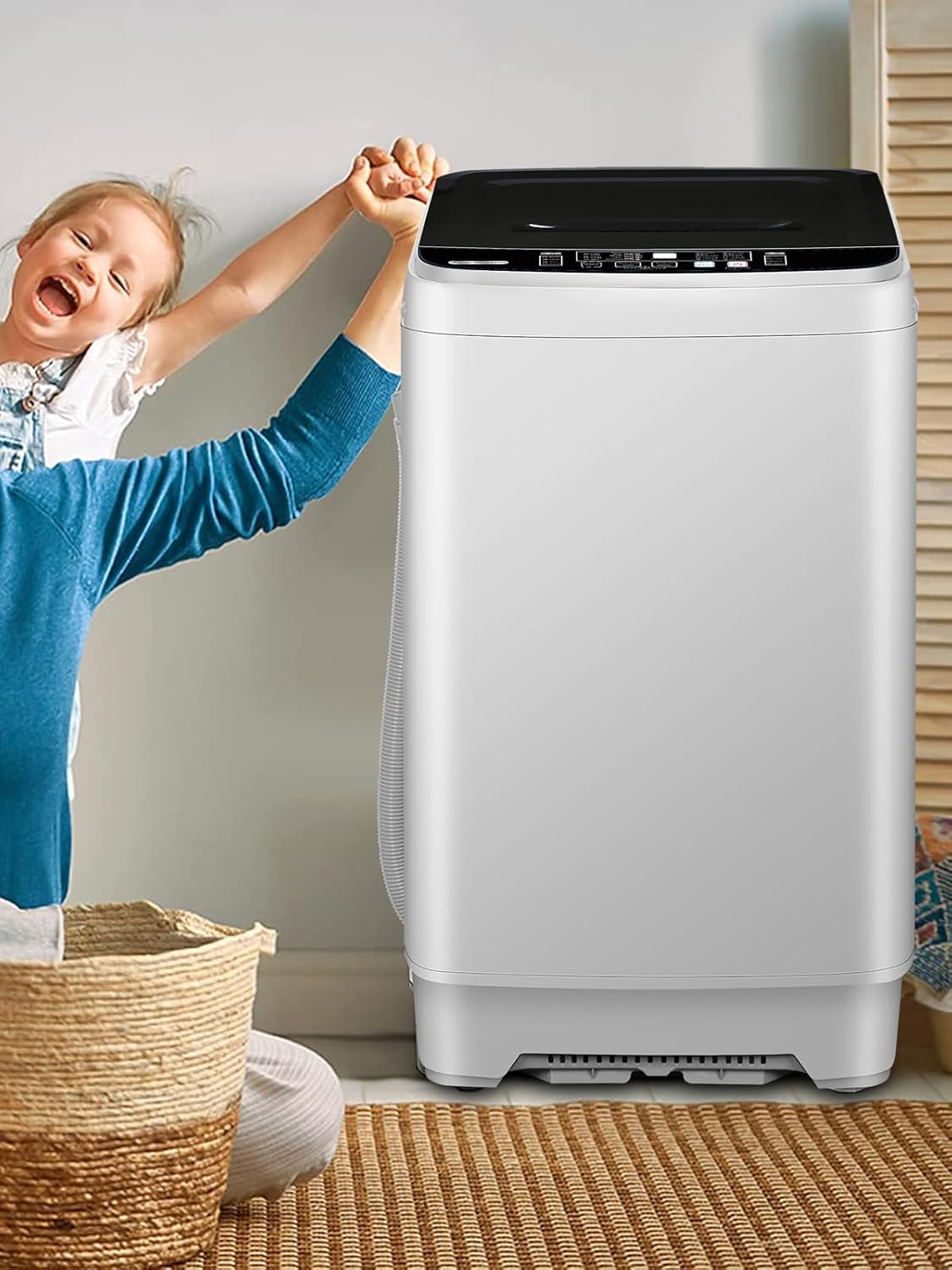 17.7 lbs Small Compact Portable Full-Automatic Washing Machine 10 Wash Program & 8 Water Level with LED Display Compact Washer Ideal for Apartments, RV, Camping, White