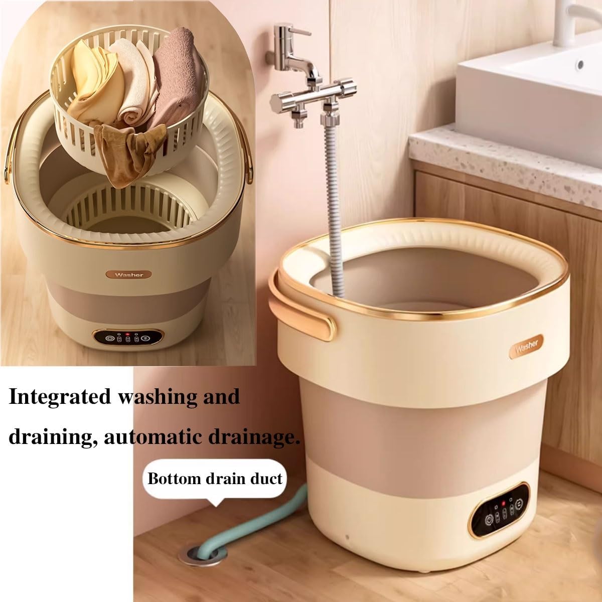 18.5L Portable Washing Machine 2 In 1 Foldable Washing Machine Convenience And Efficiency 12.6 * 12.2 * 13.4in Small Washer For Home Travel & Tiny Spaces(Beige)