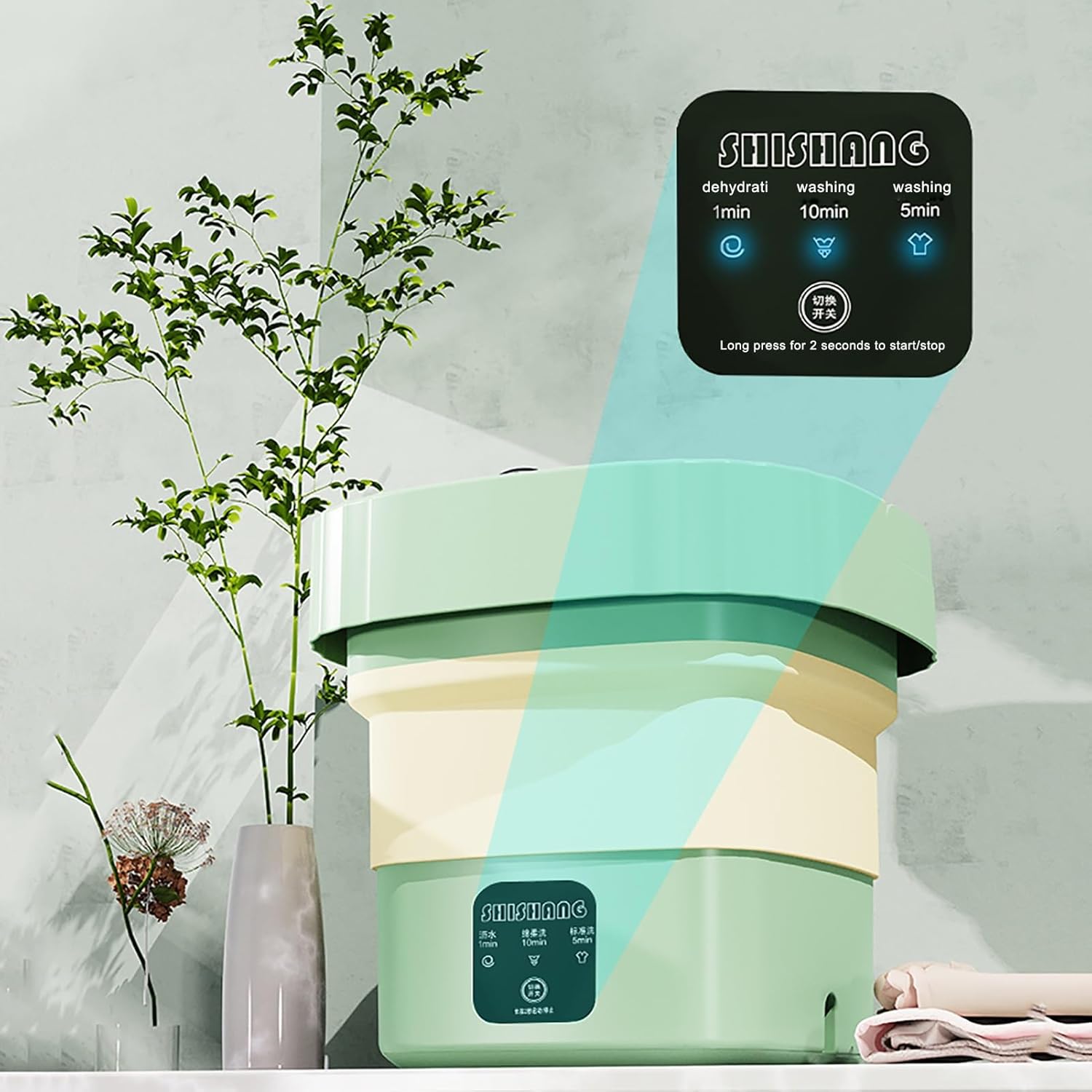 Portable Washing Machine, Mini, Foldable, Washer, Small Washing Machine, for Underwear, Socks, Baby Clothes (Color : Green)