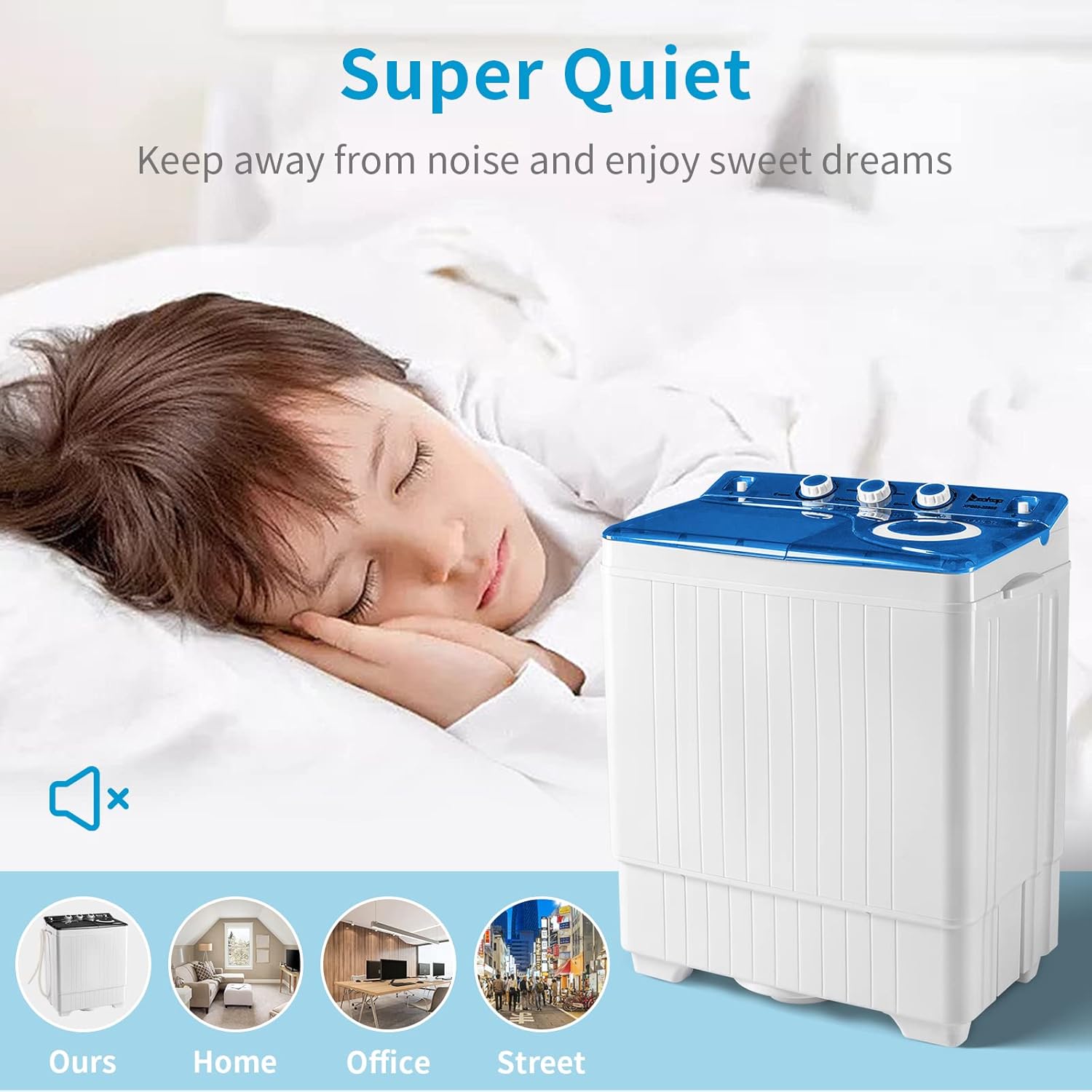 26LBS Portable Washing Machine, Washer(18Lbs) and Spinner(8Lbs), Mini Compact Twin Tub Washer and Dryer Combo with Pump Draining, Great for Dorms Apartments RV Camping (White & Blue)