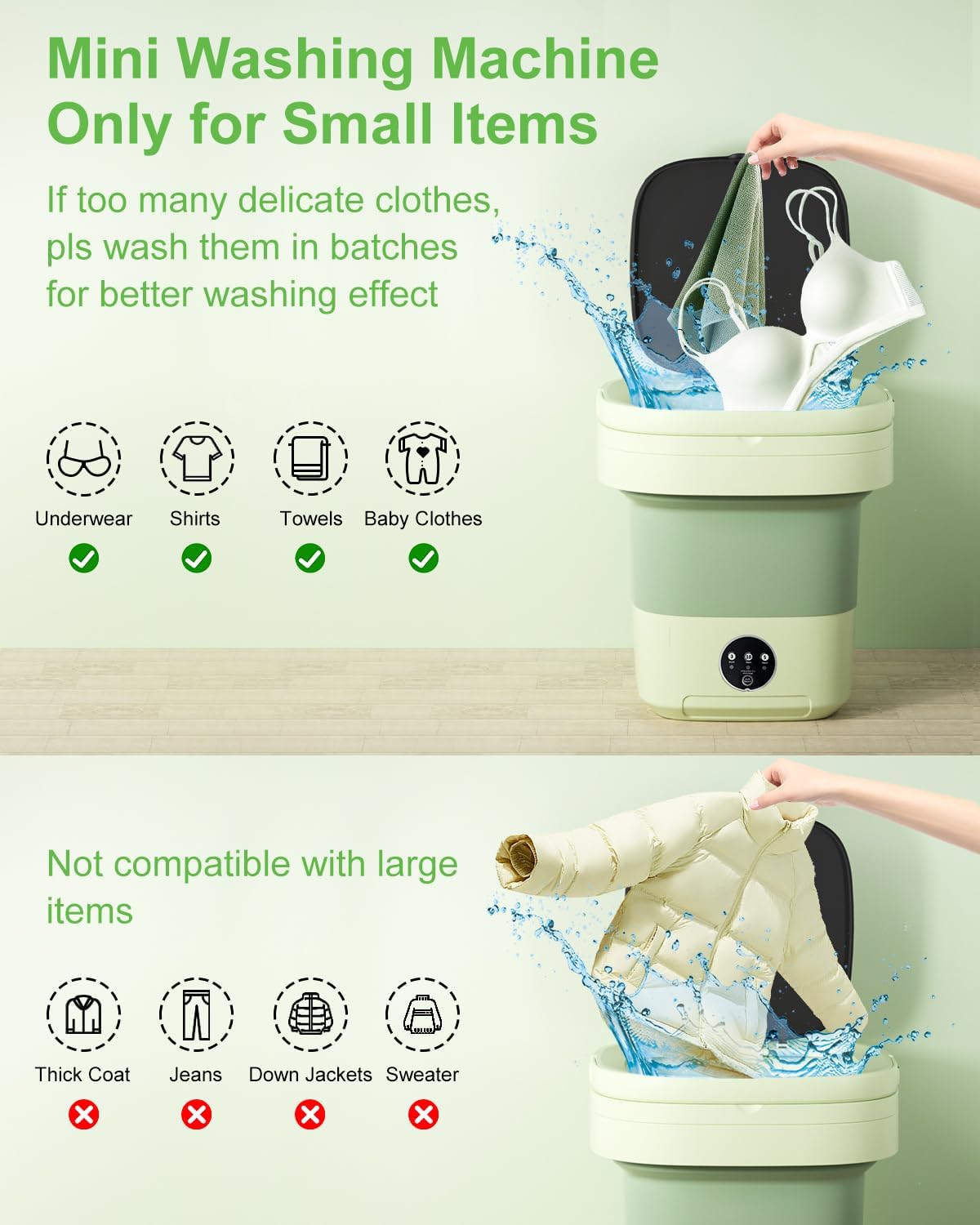 Foldable Mini Washer and Dryer Combo for Apartment,Hotel,Camp,RV,Travel(Green)