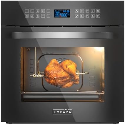 Empava 24 Inch Electric Single Wall Oven 10 Cooking Functions Deluxe 360° ROTISSERIE with Sensitive Touch Control in Silver Mirror Glass