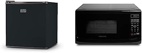 BLACK+DECKER BCRK17B Compact Refrigerator Energy Star Single Door Mini Fridge with Freezer, 1.7 Cubic Feet, Black & Farberware Countertop Microwave 700 Watts, 0.7 cu ft - Microwave Oven With LED