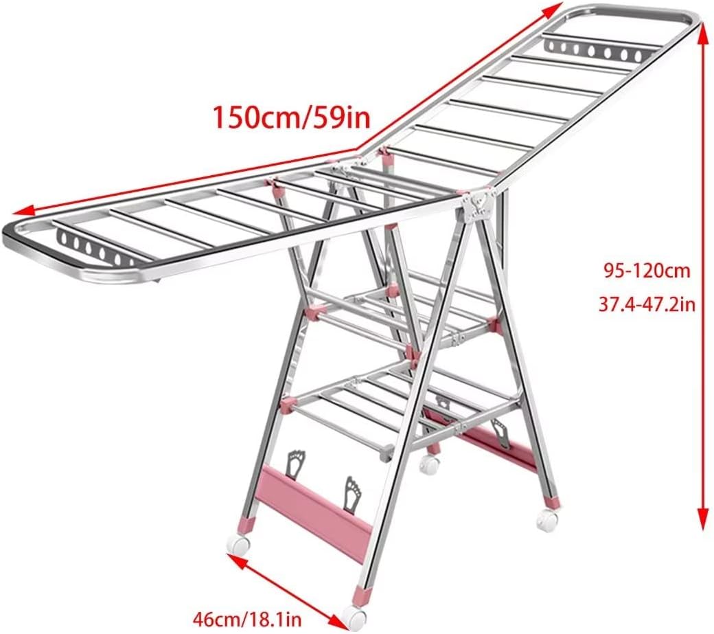 Clothes Drying Rack Folding Indoor,Foldable 3-Level Laundry Drying Rack,Free-Standing Drying Rack,with Height-Adjustable Wings,Sock Clips,for Clothes,Sheets,Shoes(150cm)