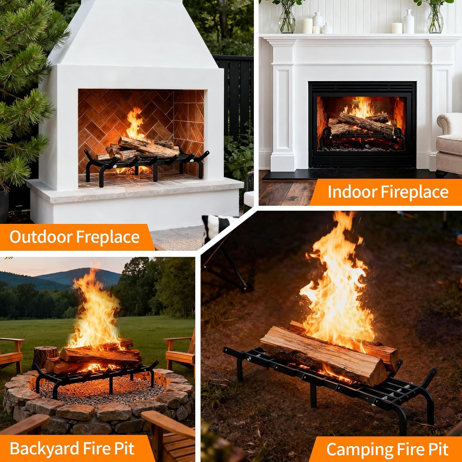 Fireplace Grates 26.9 inch Fire Place Grate Heavy Duty High Carbon Steel Fireplace Log Grate for Indoor Outdoor Firewood Stove Log Holder Rack Wood Burning Fireplace Accessories