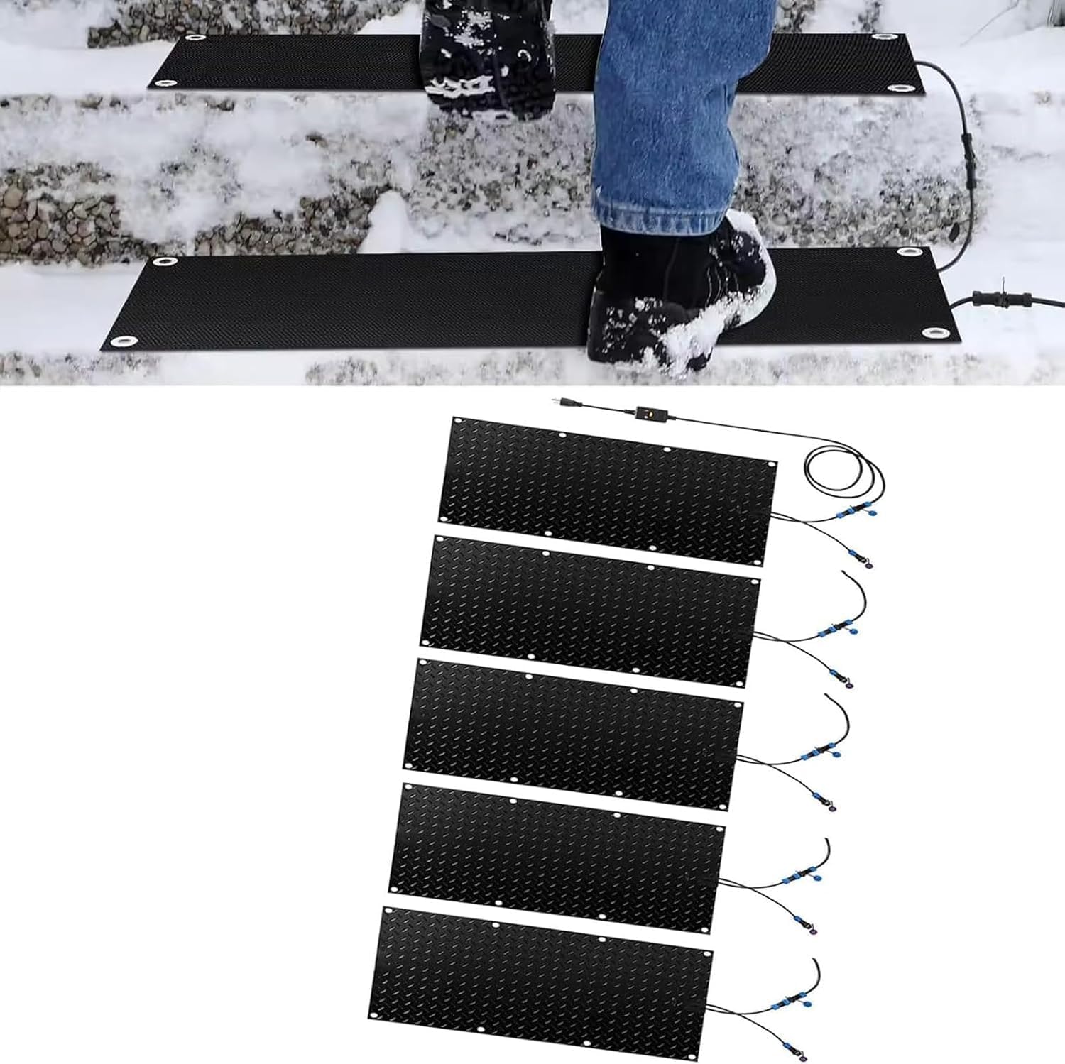 Outdoor Heated mat Walkway Snow Melting mats，1/2/3/4/5 pcs ，Outdoor Stairs- with Power Cord Non Slip Rubber Heated Mat for Winter Outdoor Stairs, Steps, Doorwa(5 Pcs,30x120cm/12x48in)