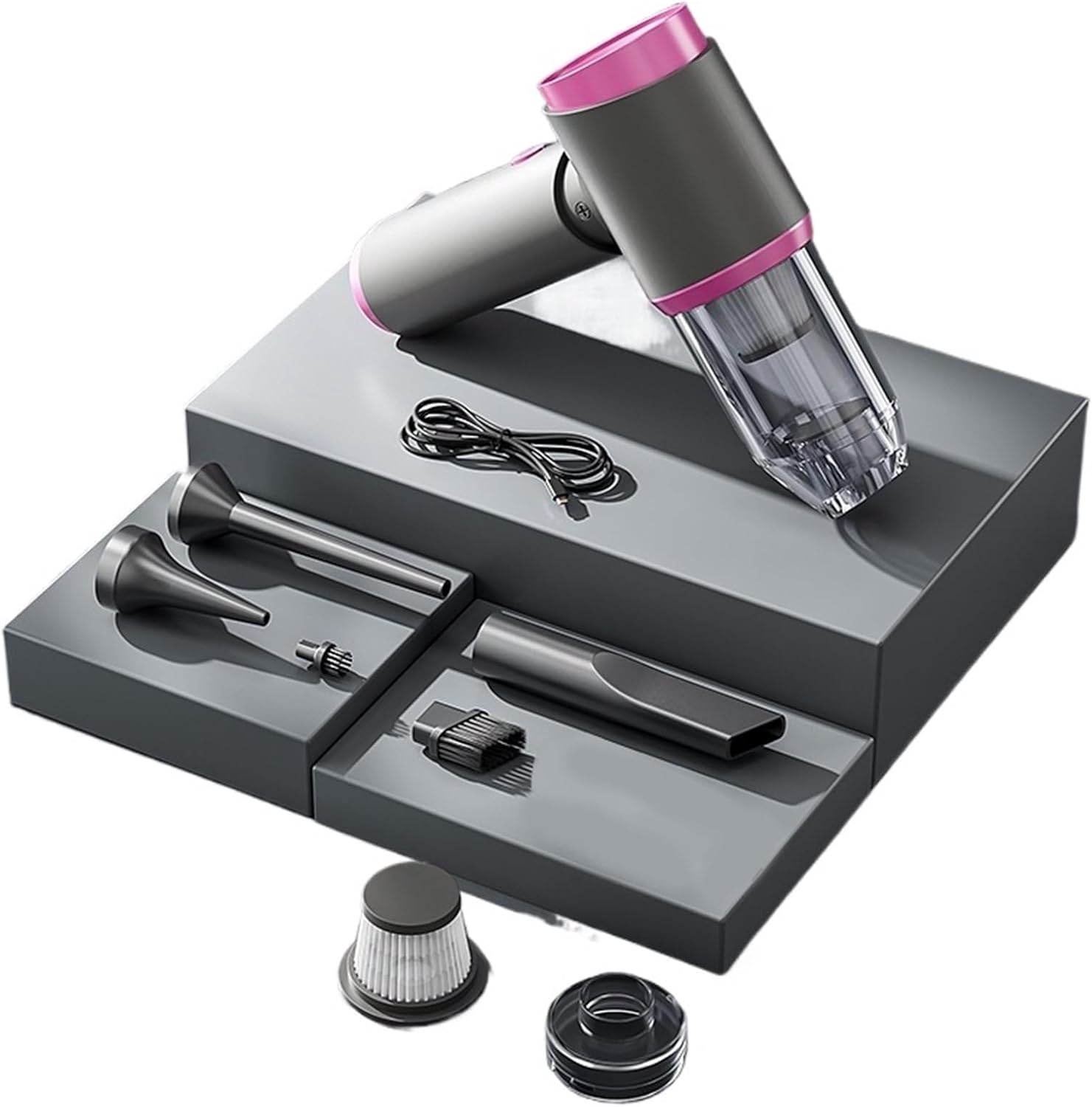 Wireless Vacuum Cleaner, Portable Multi-Function car and Home Dual-use USB Rechargeable Cordless Vacuum Cleaner(Pink)