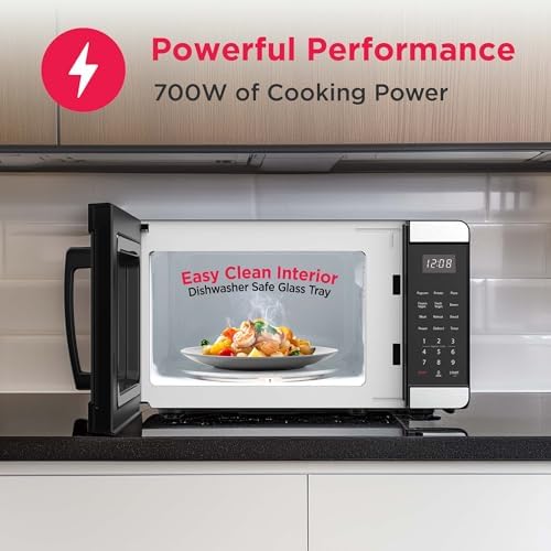 Compact 0.7 Cu. Ft. Stainless Steel Countertop Microwave Oven - Perfect for Small Spaces