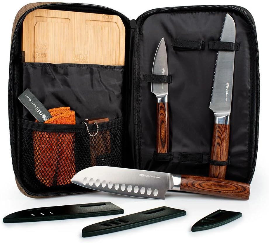 GSI Outdoors, Rakau Gourmet 3-Piece Camping Knife Set with Stainless Steel Blades and Waterproof Wood Handles, Perfect for Outdoor Cooking and Adventures