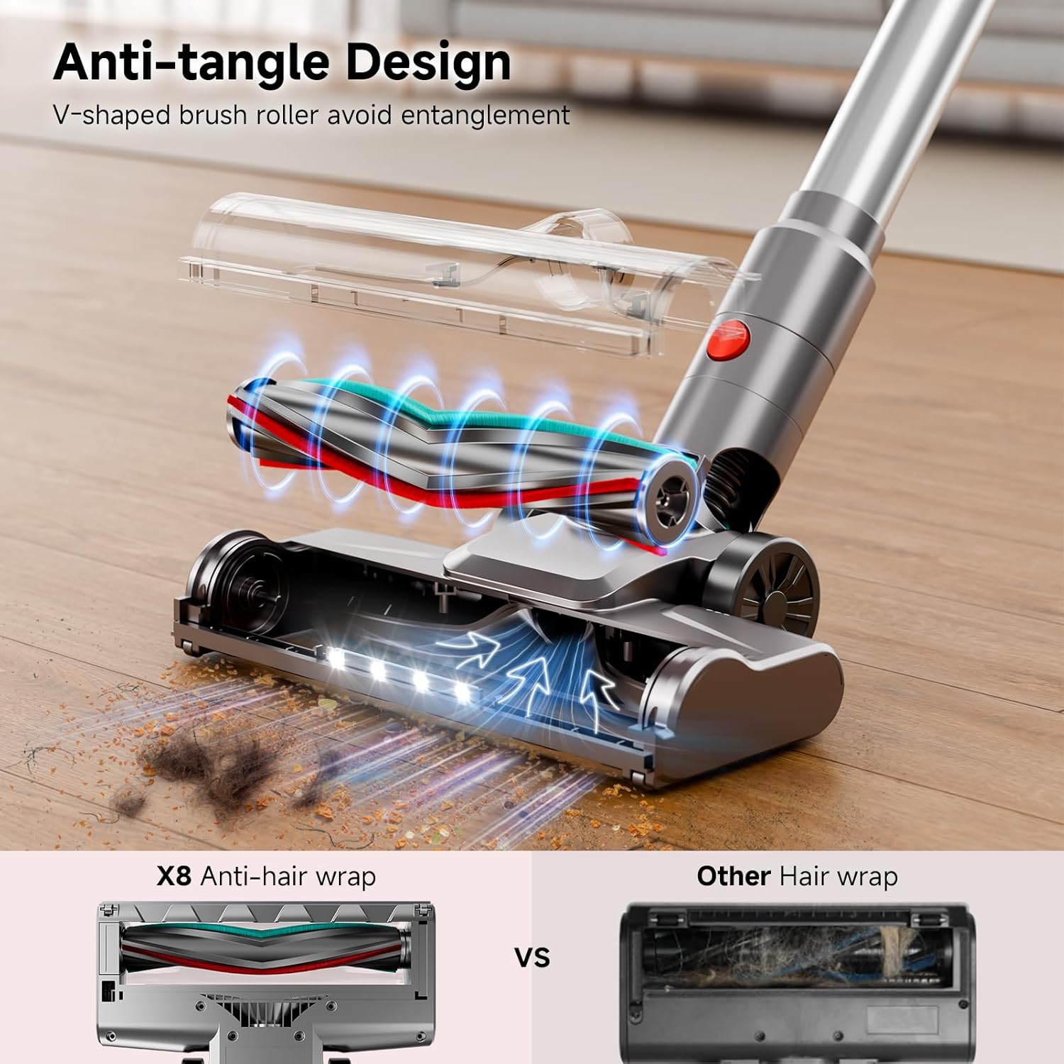 Cordless Vacuum Cleaner, Powerful Stick Vacuum Cleaner for Home with Rechargeable Battery, 6-in-1 Lightweight Handheld Vacuum, 45 Mins Runtime for Hardfloor & Carpets Pet Hair (Green)