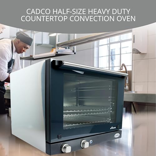 Cadco OV-023 Compact Half Size Convection Oven with Manual Controls, 208-240-Volt/2700-Watt, Stainless/Black, For Commercial Use, 120 lbs.
