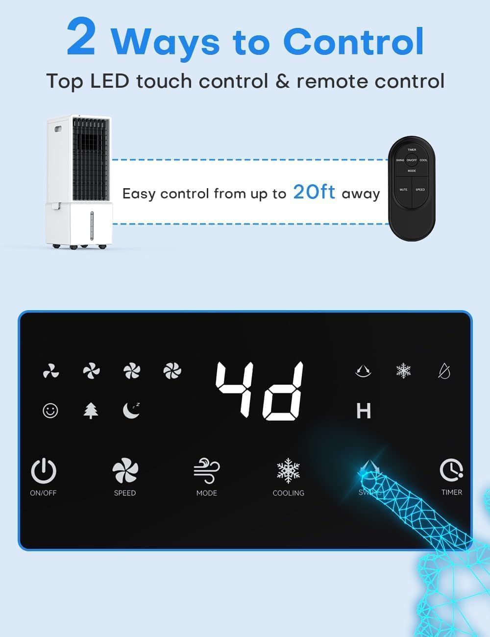 4-IN-1 Windowless Air Conditioner w/3.2-Gal Tank for 24H Cooling, 4 Wind Speeds & 4 Modes, LED Touch Screen, Waterless Alert System & 12H Timer, Remote, Portable Air Conditioners for Bedroom