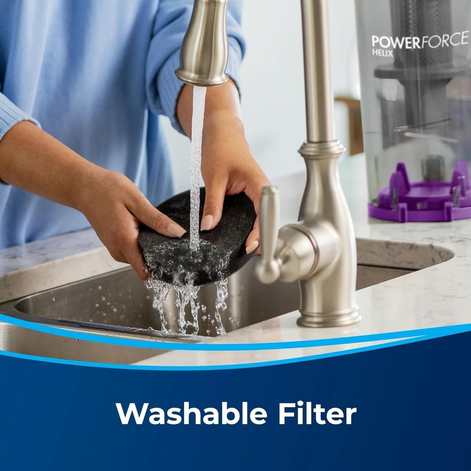 BIISSELLL Power Force Helix Bagless Upright Vacuum, Powerful Suction for Pet Hair,Carpet, Tile & Hardwood,Cleaning, Scatter-Free Technology, Large Dirt Tank, 23ft Cord, 5 Height Settings (Violet)