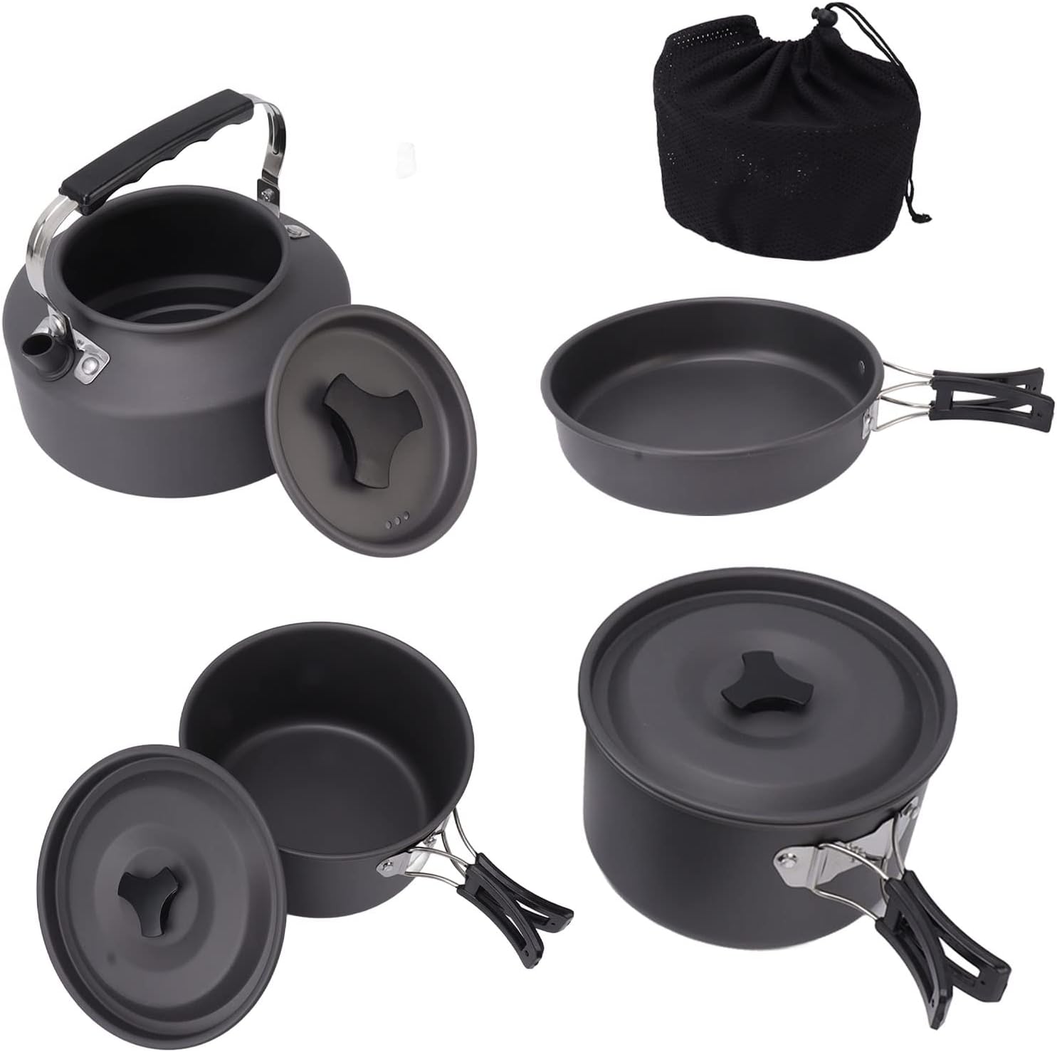 Portable Outdoor Camping Cookware Set for Backpacking Hiking Picnic - Lightweight & Hard Anodized Aluminum Pot Pan Set