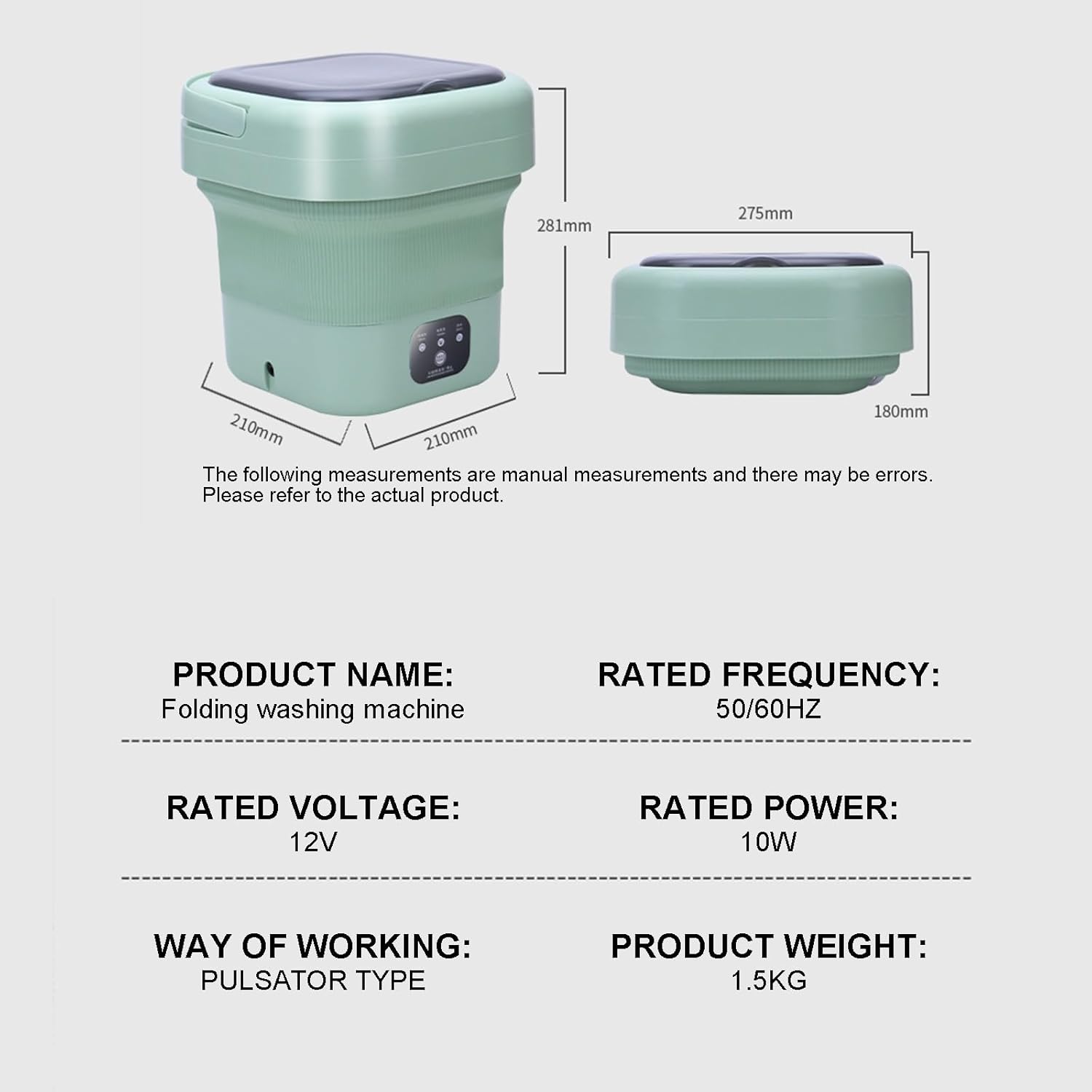 Small Portable Washing Machine, Mini Washer with 3 Modes Deep Cleaning for Underwear, Baby Clothes, Or Small Items, Foldable Washing Machine for Travel, Apartments, Campin (Color : Green)