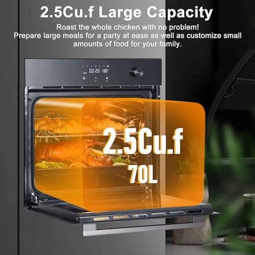 24 Inch Single Wall Oven, Built-in Electric Oven with Convection System & 8 Functions, 2.5 Cu.Ft Capacity, 3000w 240v, Mechanical Knobs Control with Timer