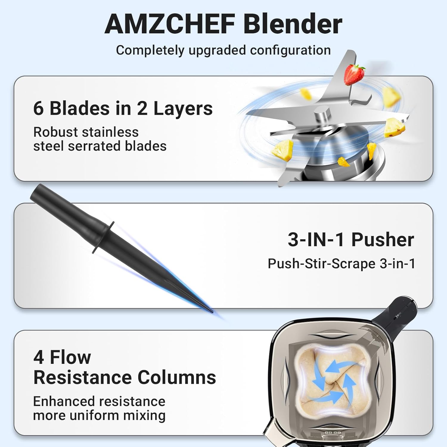 AMZCHEF Professional Blenders for Kitchen, 1800 W Smoothie Blender with Infinitely Variable Speed and 5 Functions, 68 oz Blender for Smoothies, Puree, Ice Crush, Ice Cream, Soup, Juice, Grey