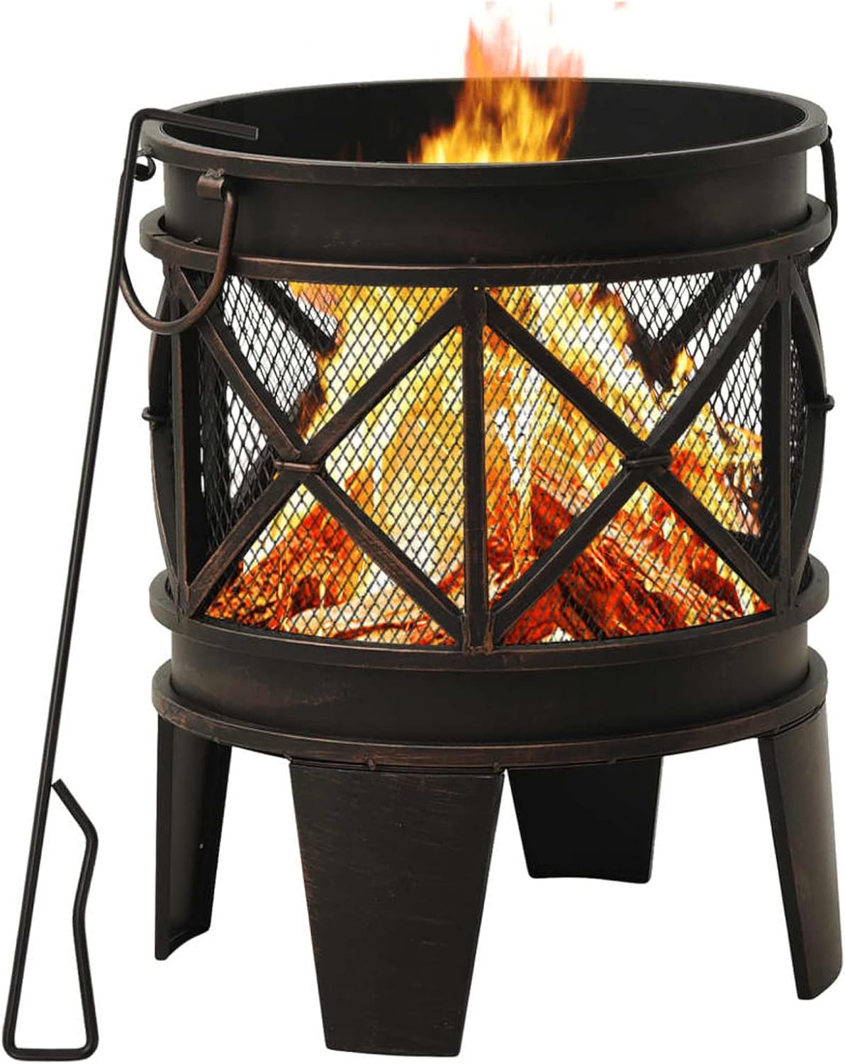 Rustic Fire Pit with Poker, Steel Fire Pit 16.5in x 21.3in for Outdoor Garden or Patio
