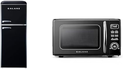 Galanz GLR46TBKER Retro Compact Refrigerator with Freezer Mini Fridge & GLCMKZ07BKR07 Retro Countertop Microwave Oven with Auto Cook & Reheat