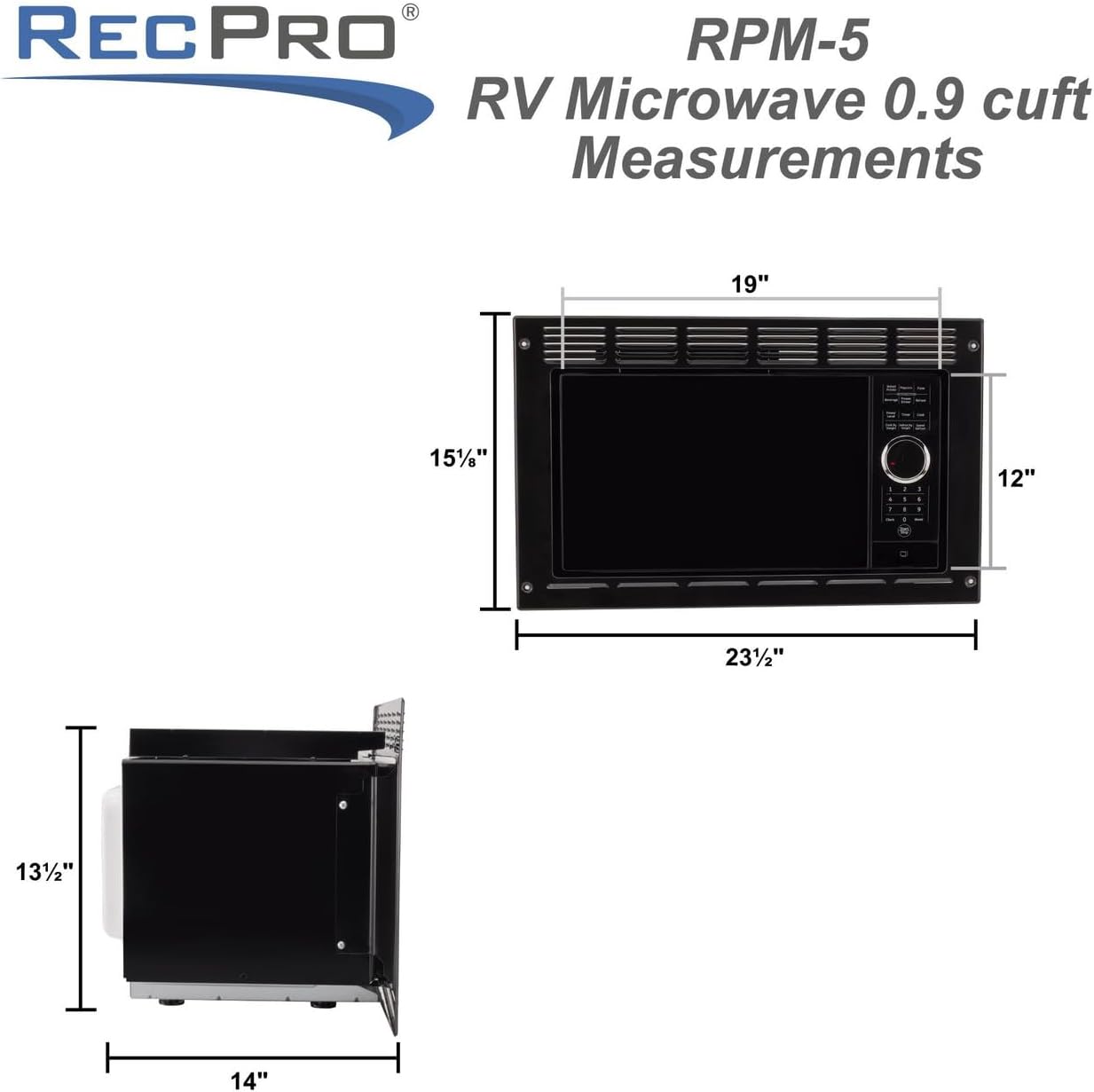 RecPro RV Microwave | .9 cubic ft Black Microwave with Trim Kit | 900 Watt (RPM-5-BLK) | Direct Replacement for Greystone