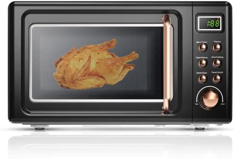 MAT EXPERT 0.7 Cu.ft Compact Microwave Oven, Digital Timing & Child Lock, Small Microwave w/Glass Turntable & 6 Preset Buttons, Delayed Start Function, 700W Mini Microwave w/5 Micro Power (Golden)