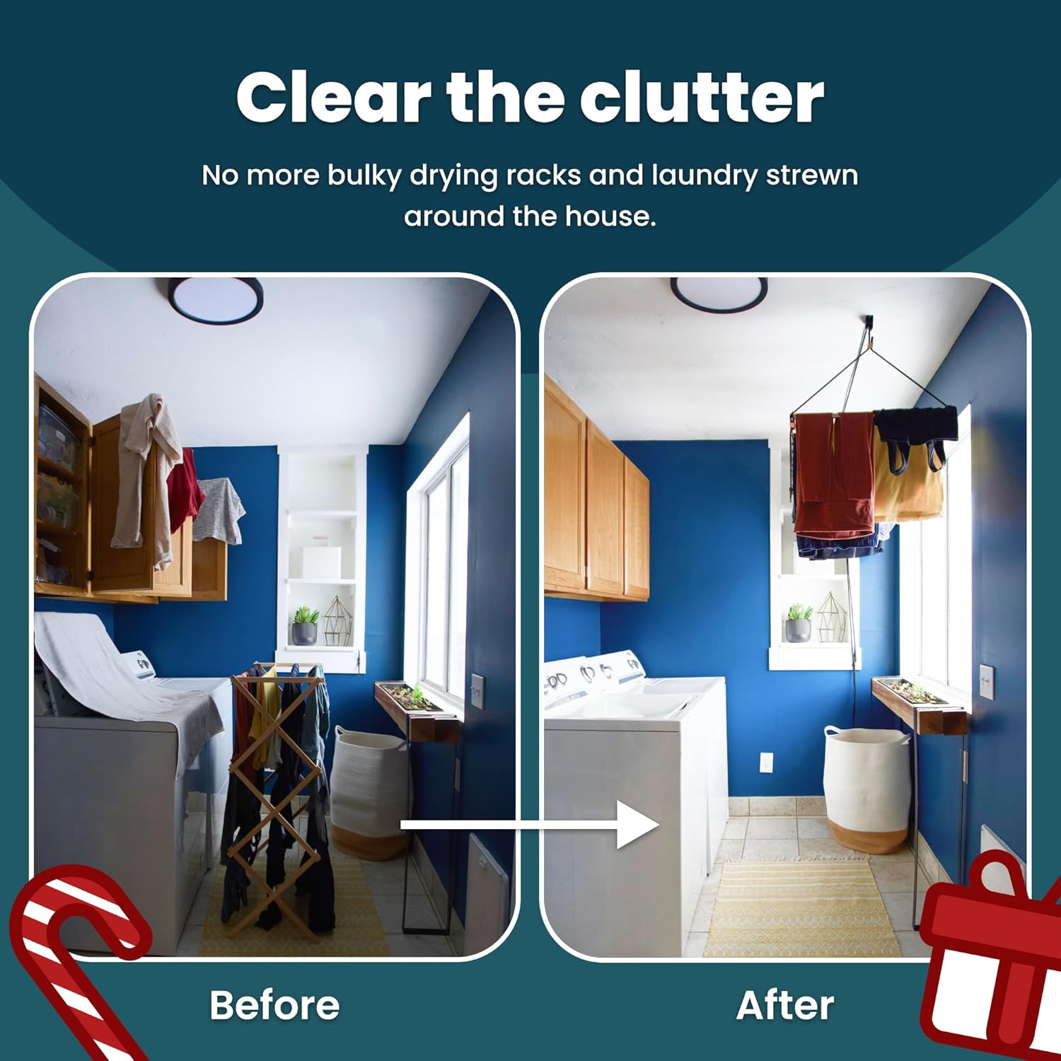 Ceiling Laundry Drying Rack w/Pulley System (48 INCHES)