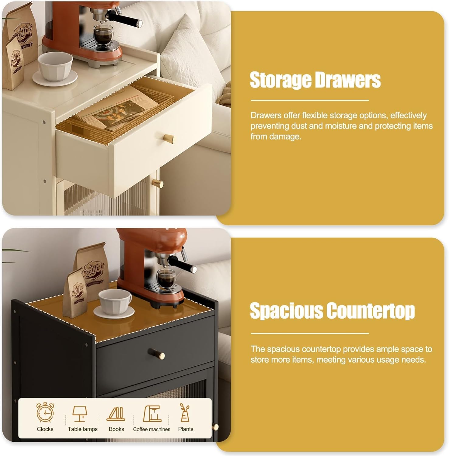 HARELA Bamboo Robot Vacuum Stand Cabinet, Storage Cabinet with Doors and Drawers for Robot Vacuum Cleaner, Hidden End Side Table for Living Room, Home Office(Yellow)