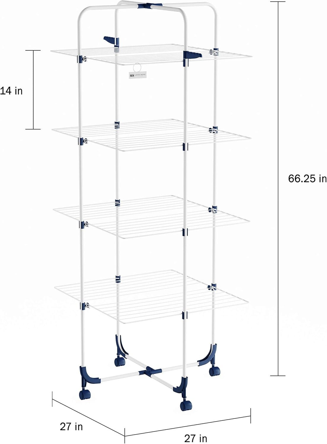 Lavish Home Clothes Drying Rack – 4-Tiered Laundry Station with Collapsible Shelves and Wheels for Folding, Sorting and Air Drying Garments