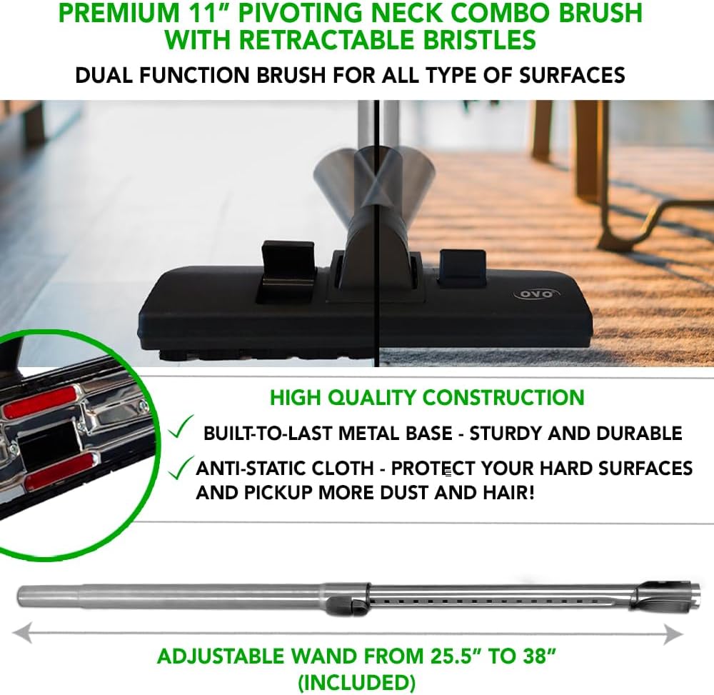 OVO Central Vacuum Standard Accessories Kit, with 35ft Low-Voltage Hose, ON/Off Switch Control at The Handle, 12’’ Combo Brush and Accessories, for Hard Surfaces and Carpets