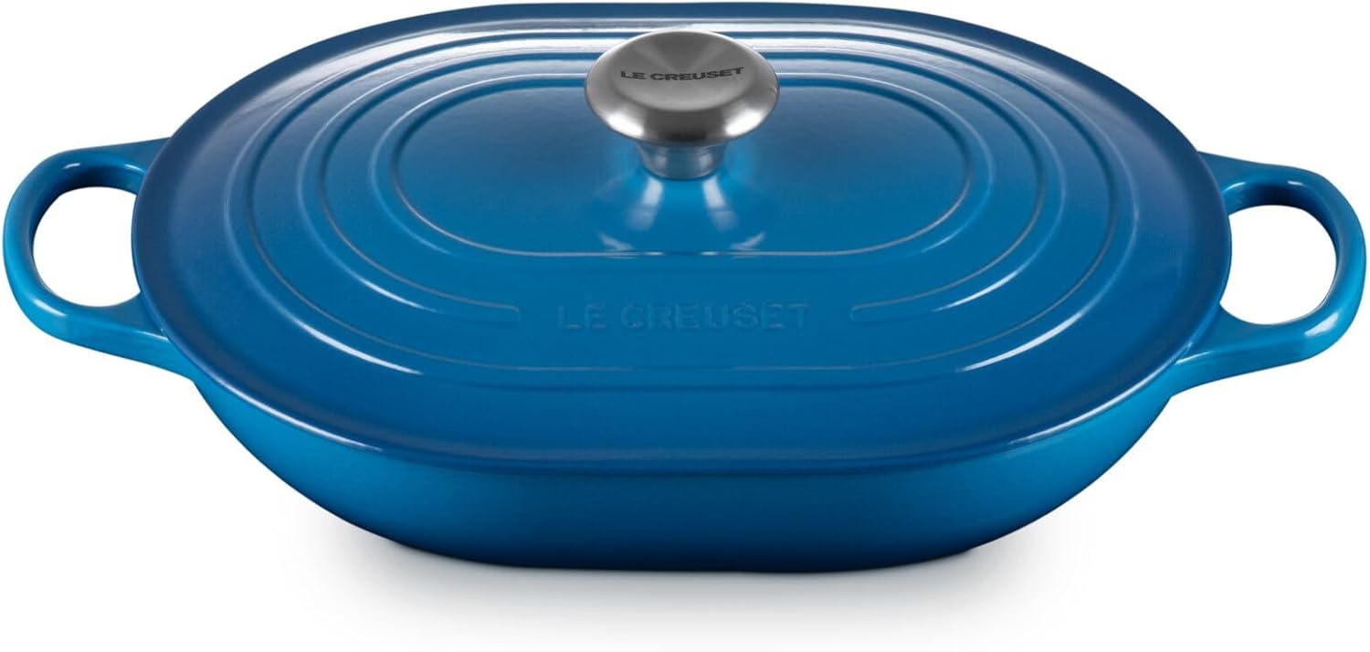 Le Creuset Enameled Cast Iron Signature Oval Casserole with Lid, 3.75 Quart, Marseille
