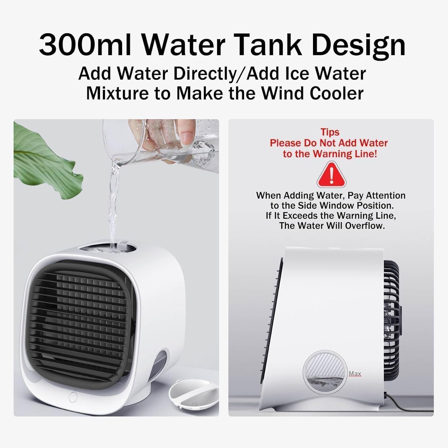 Portable Air Conditioner, Mini Air Cooler, 300 ML Water Tank, 8 Hours Of Use, with 3-Speed Cooling, Multi-angle Wind Adjustment, Built-In Night Light for Home, Office, Travel (Pink)