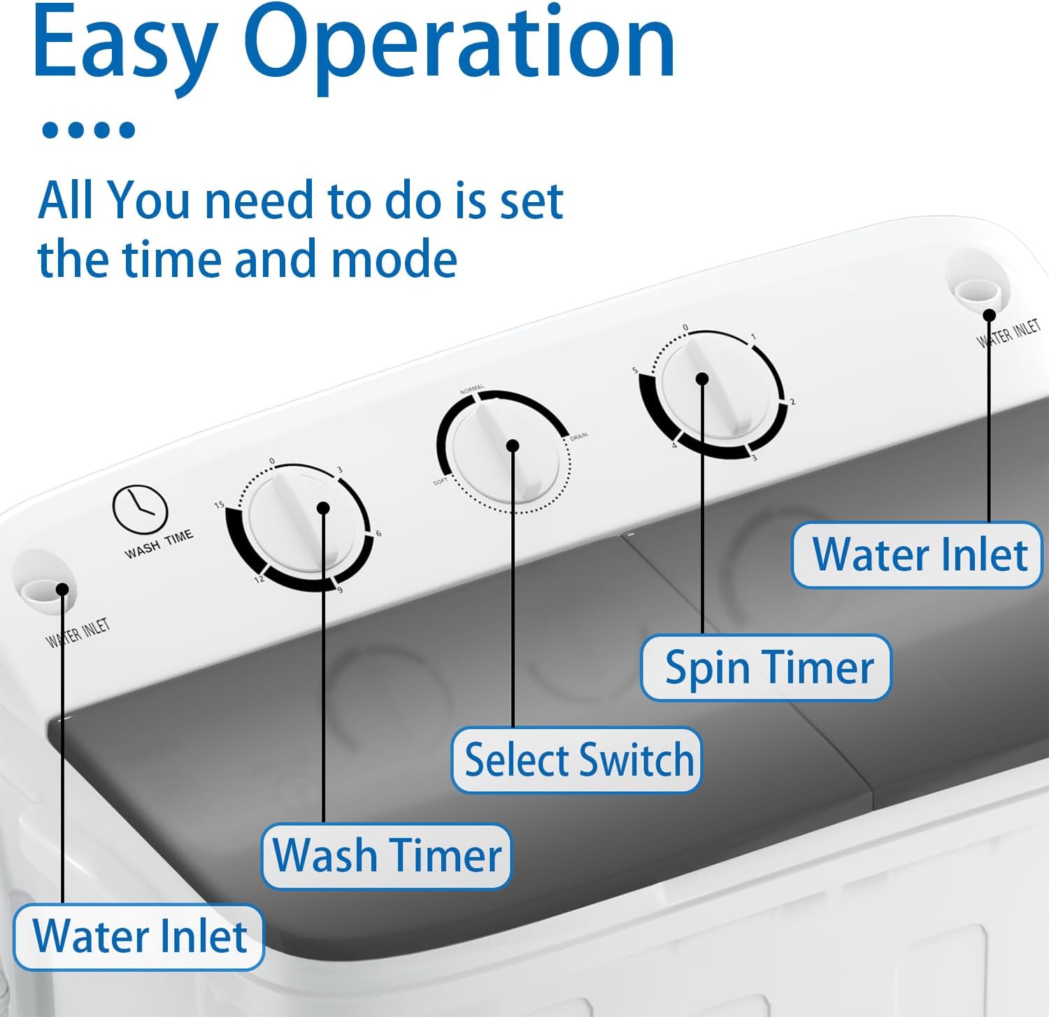 Compact Portable Mini Twin Tub 18lbs Washing Machine, Get Dry Rack and 10 hangers for free! Washer and Spin Cycle Combo, for Camping, Apartments, Dorms, RVs(Black)
